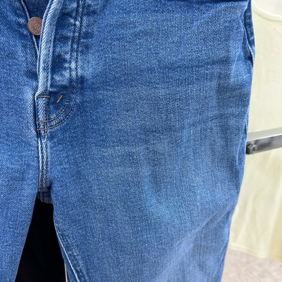 MOTHER Blue Denim Jeans with Brown Leather Patch - Picture 4 of 8